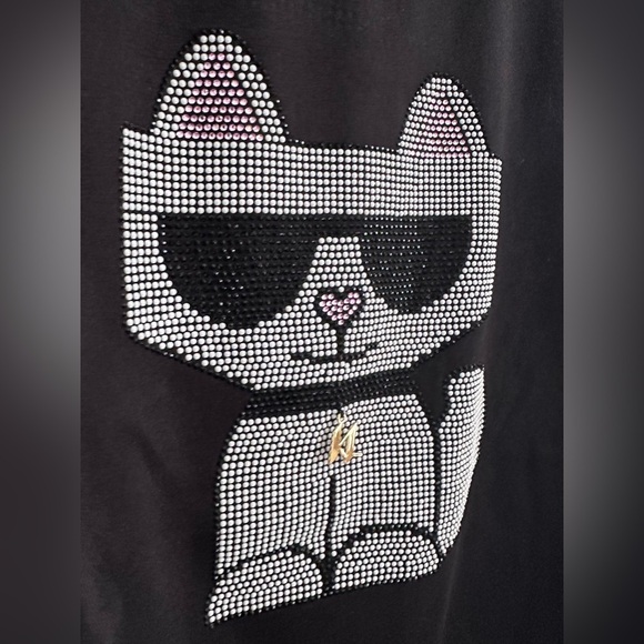 NWT! NEW! Karl Lagerfeld Paris Hotfix Choupette Embellished Cat Women T-Shirt - Picture 4 of 15